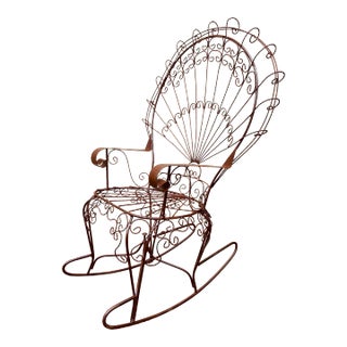 Salterini Style Wrought Iron Peacock Back Rocking Chair For Sale
