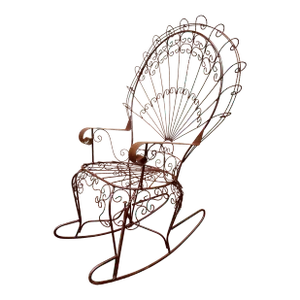 Salterini Style Wrought Iron Peacock Back Rocking Chair