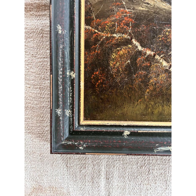 19thC Large Hudson River School Naive Style Landscape Painting For Sale - Image 9 of 12