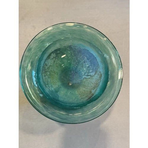 Vintage Signed Kosta Boda Blue Glass Pedestal Vase For Sale - Image 10 of 12