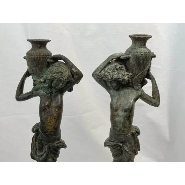 Figurative Nymphs Carrying Urns, Boy and Girl Statues, a Pair For Sale - Image 3 of 13