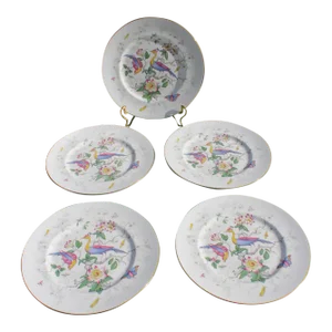 Set of 5 Coalport Bone China Dinner Plates in the Paradise Pattern
