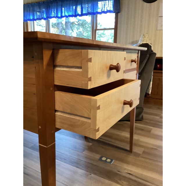 Brown Cherry & Curly Maple Shaker Buffet Table With Inlaid Chessboard For Sale - Image 8 of 9