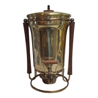Decanter and Tumbler Set Brass Coffee Urn Dispenser With Wood Accents For Sale