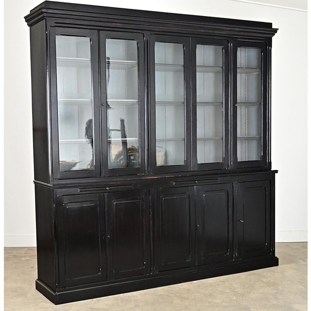 English Antique Painted & Ebonized Large Bookcase For Sale - Image 4 of 14