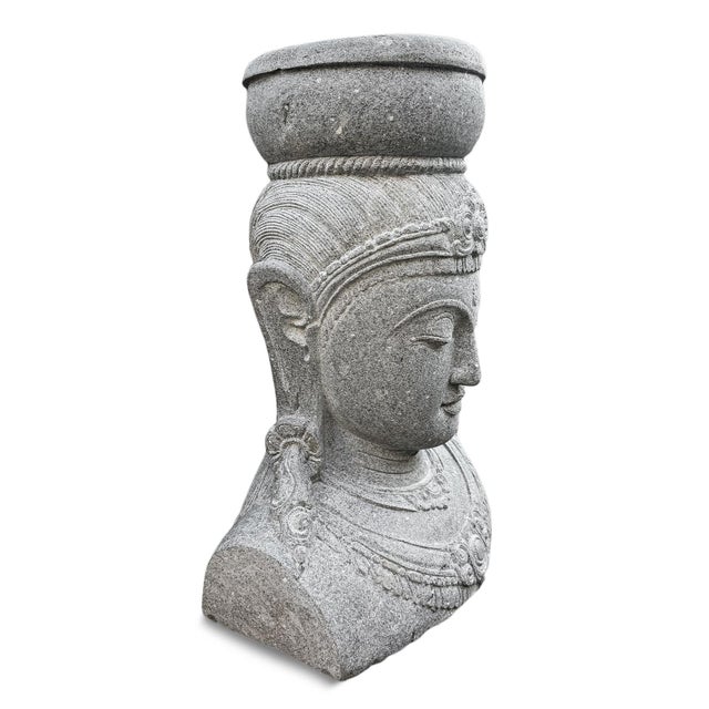 Asian Vintage Stone Garden Dewi Sri Bust Planter For Sale - Image 3 of 7