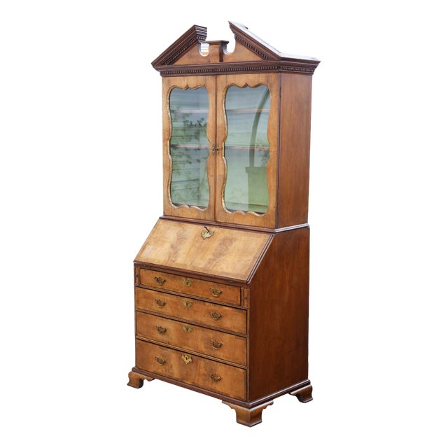 Large Antique Georgian Walnut Secretaire with Bookcase For Sale