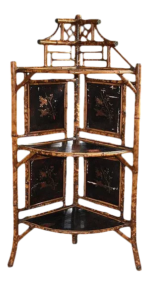 Chinoiserie Japanned English Pagoda Bamboo Standing Corner Shelf or Etagere