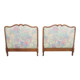 20th Century Louis XV Style Cherry Upholstered Twin Headboards - a Pair For Sale