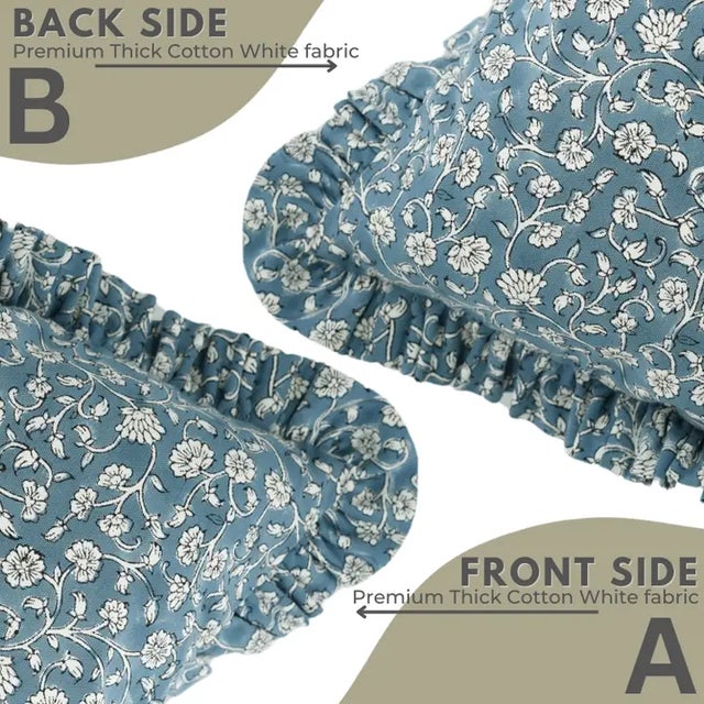 Not Yet Made - Made To Order Fabdivine Handcrafted Block Print Frill Cushion Cover 18x18 Inch Thick Cotton White- Himachal For Sale - Image 5 of 5