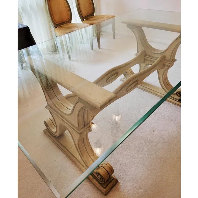 Wood 20th C Hollywood Regency 6 High Back Chairs and Glass Top Dining Table - 7 Piece Set For Sale - Image 7 of 12