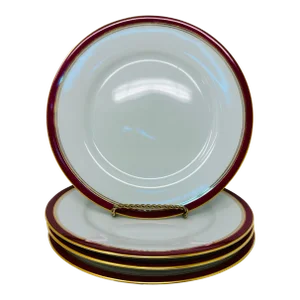 Vintage Limoges Raynaud Diplomat Red Porcelain Salad Plates Made in France a Set of 4