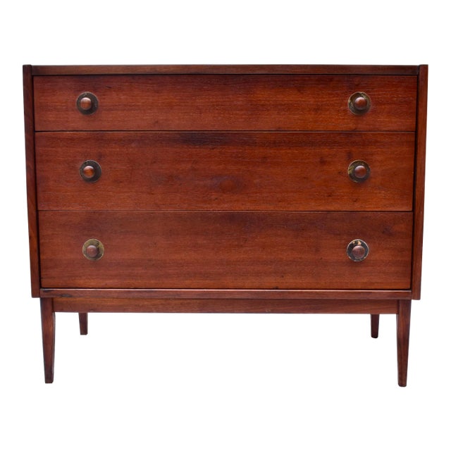 Mid Century Walnut Three Drawer Bachelors Chest by Jack Cartwright For Sale
