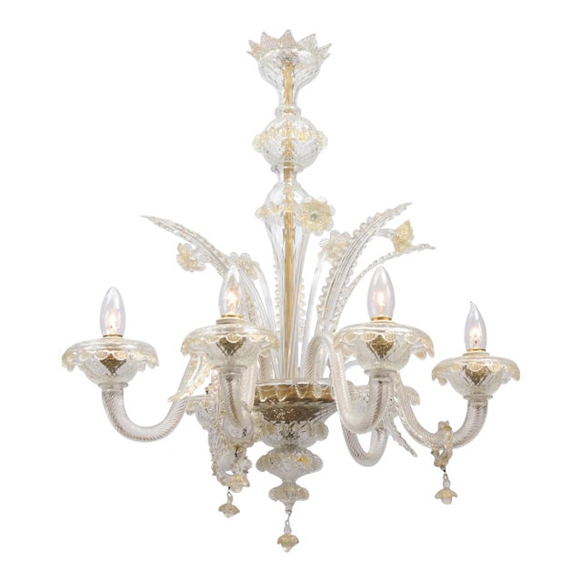 1940s Exquisite 6-Light Murano Glass Chandelier, 1940s Italy For Sale