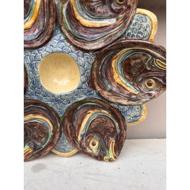French Majolica Palissy Fish Heads Oyster Plate Thomas Sergent, Circa 1880 For Sale - Image 3 of 9