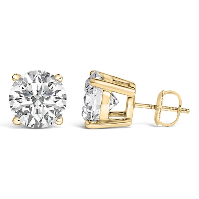 Contemporary 14K Yellow Gold 4.0 Cttw Round Lab Grown Diamond Solitaire Stud Earrings with Screw Backs, A Pair For Sale - Image 3 of 5