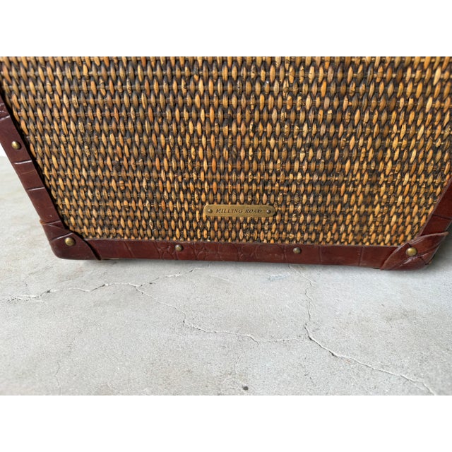 Brown Baker Milling Road Campaign-Style Rattan & Leather Trunk Side Tables — A Pair For Sale - Image 8 of 12