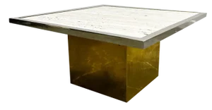 Brute Travertin Coffee Table with Brass Base and Chrome Edges, 1970s
