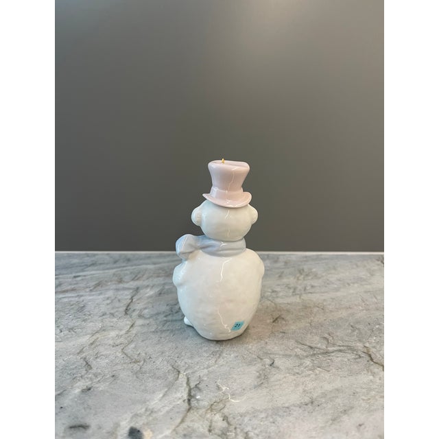 Mid-Century Modern Lladro Porcelain Snowman Figurine With Pink Top Hat & Blue Scarf For Sale - Image 3 of 5