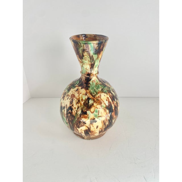 Offered is a vintage French Jaspé pottery wine serving carafe or jug. This beautiful piece has swirls of light brown,...