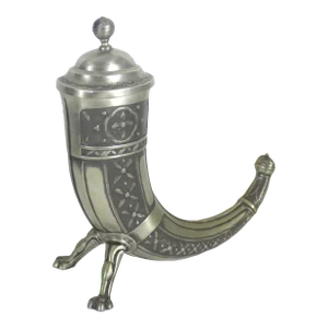 Large 1950’s Norwegian Viking Pewter Drinking Horn With Legs Feet Lid by Aksel Holmsen Norway