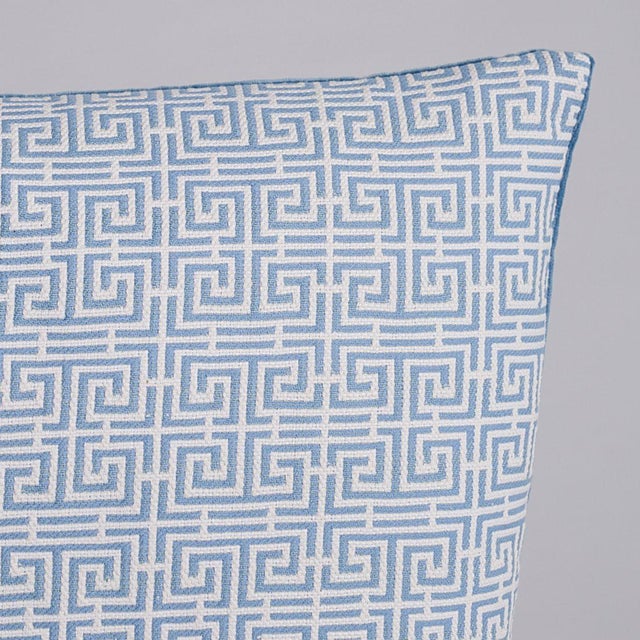 Chinoiserie Schumacher Chinois Fret 20" Lumbar Pillow in Sky & Ivory For Sale - Image 3 of 4