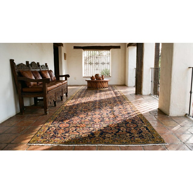 Navy Blue Fantastic Navy Background Color With Cute Allover-Floral Design Antique Persian Runner For Sale - Image 8 of 10