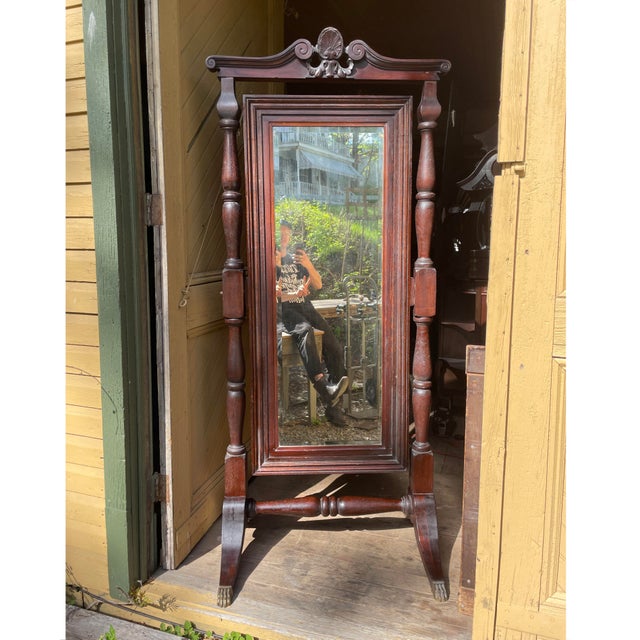 Massive Late 1800s Mahogany Cheval Mirror For Sale - Image 9 of 10