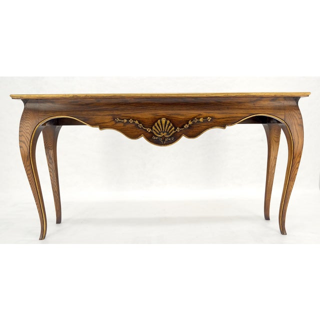 Parquetry Inlay Top Cabriole Leg Scallop Ornament Chestnut Console Sofa Table For Sale - Image 9 of 13