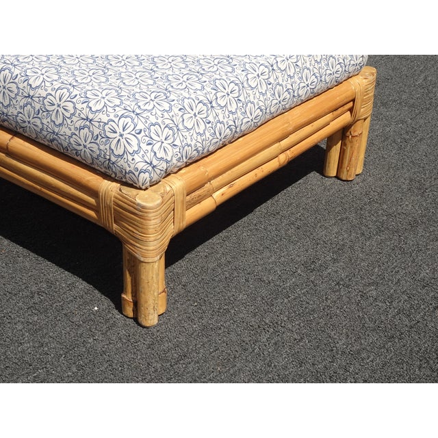 Brown Large Vintage French Country Coastal Bamboo Rattan Ottoman Foot Stool For Sale - Image 8 of 17