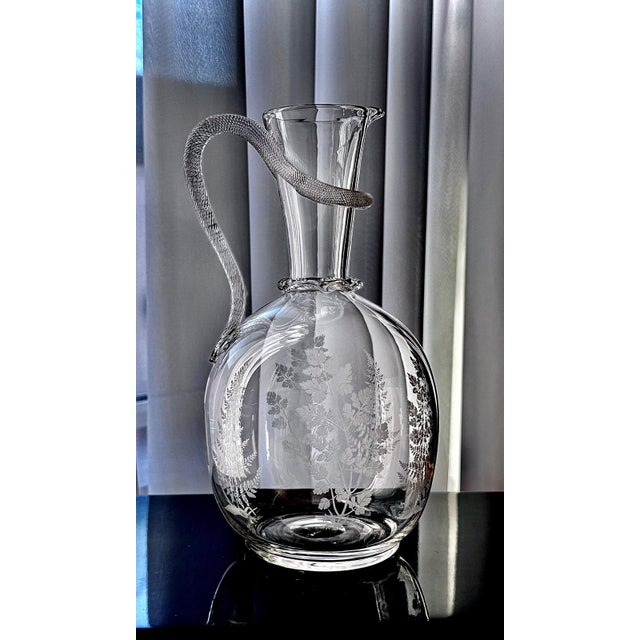 Victorian Etched Glass Amphora Jug with Serpent Handle, 1880s For Sale - Image 9 of 18