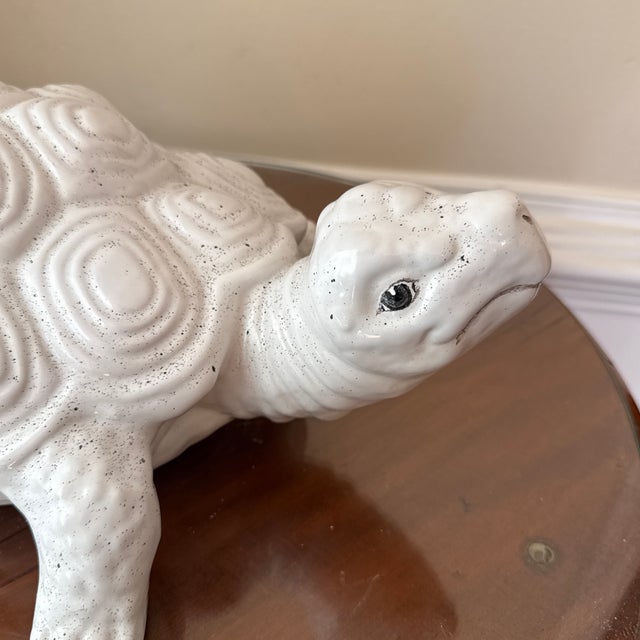 Vintage Italian Ceramic Turtle Sculpture Large White Glazed Tortoise Figurine Italy For Sale - Image 4 of 7
