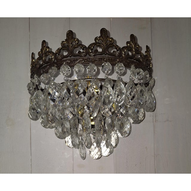 Vintage Wall Lamp with Brass Frame and Glass Pendants, 1970s For Sale - Image 4 of 8