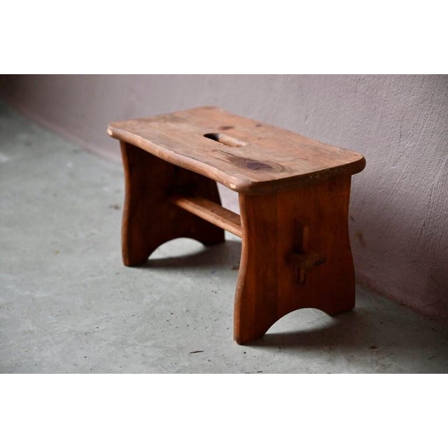 1950s Vintage Bohemian Wooden Farmhouse Stool, 1950s For Sale - Image 5 of 10