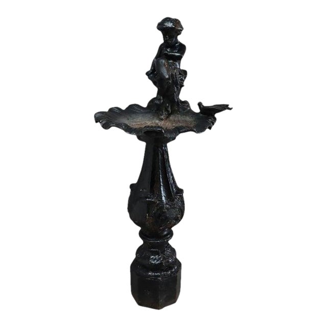 Antique Figural Cherub & Seashell Cast Iron Garden Birdbath C1920 For Sale