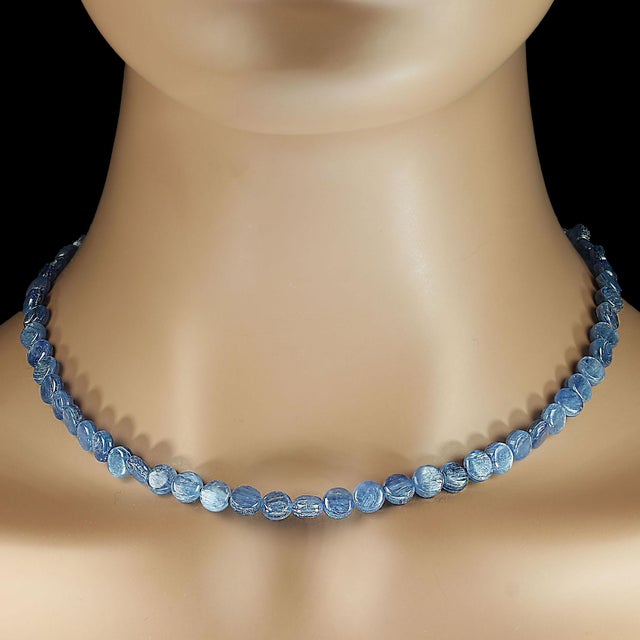 Traditional Ajd 18 Inch Glowing Kyanite 7 MM Round Tablet Necklace Great Gift! For Sale - Image 3 of 5