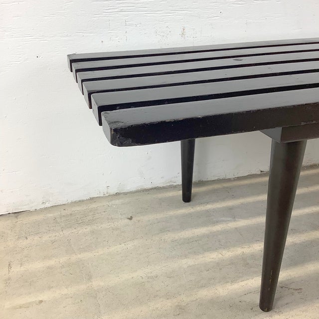 Black Mid-Century Modern Slat Bench For Sale - Image 8 of 12