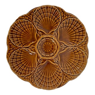 1920s French Sarreguemines Gold Majolica Oyster Plate For Sale