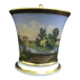 Antique Schloss Biederstein German Hand Painted Porcelain Gilt Landscape Cup For Sale