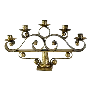 Llamas Hand Wrought Mexican Mid Century Brass Tree of Life Candelabra