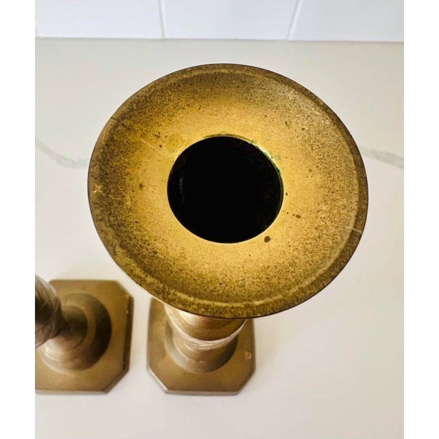 Vintage Brass Candlesticks a Pair For Sale In Greenville, SC - Image 6 of 9