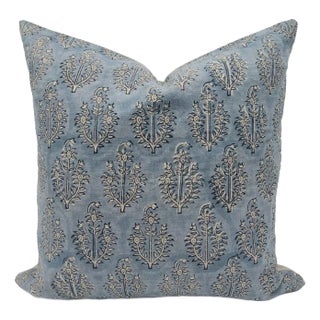 Linen Pillow Cover by Block Printed Design 22x22 Inch Neel Gagan For Sale