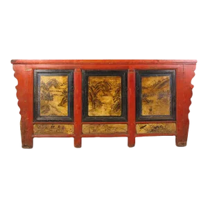 Late 19th Century Hand Painted 78" Long Red Gansu Sideboard Cabinet