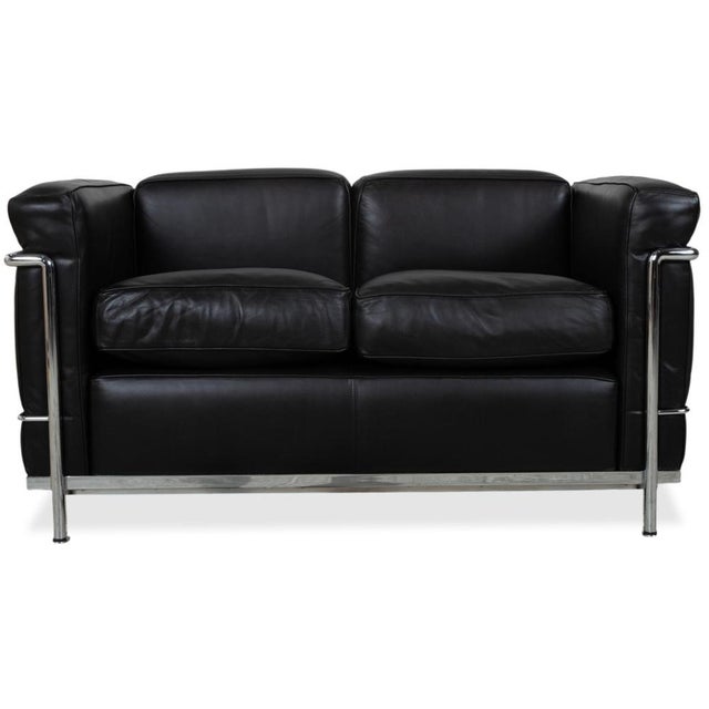 LC 2 Two-Seater Sofa in Black Leather by Le Corbusier for Cassina For Sale - Image 12 of 12
