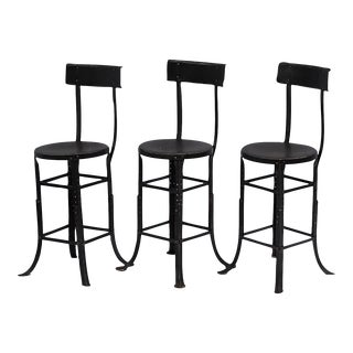 Early 20th C. French Industrial Iron Stools - Set of 3 For Sale