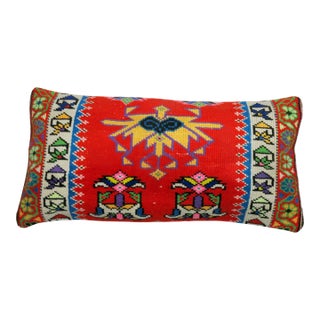 Vibrant Red and Blue Large Vintage Turkish Bolster Size Rug Pillow For Sale