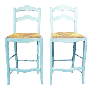 1980s Chalk Painted French Style Bar Stools - a Pair