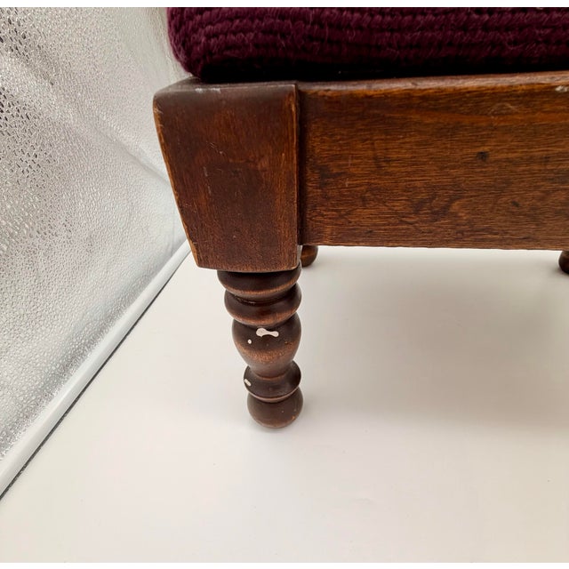 Vintage French Provincial Needlepoint Footstool in Burgundy Wool With Floral Motif For Sale In Houston - Image 6 of 7