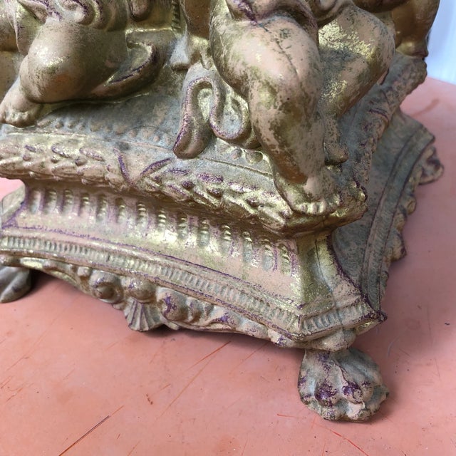 Traditional 1970s Gilded Cherub Metal Table Lamp For Sale - Image 3 of 8