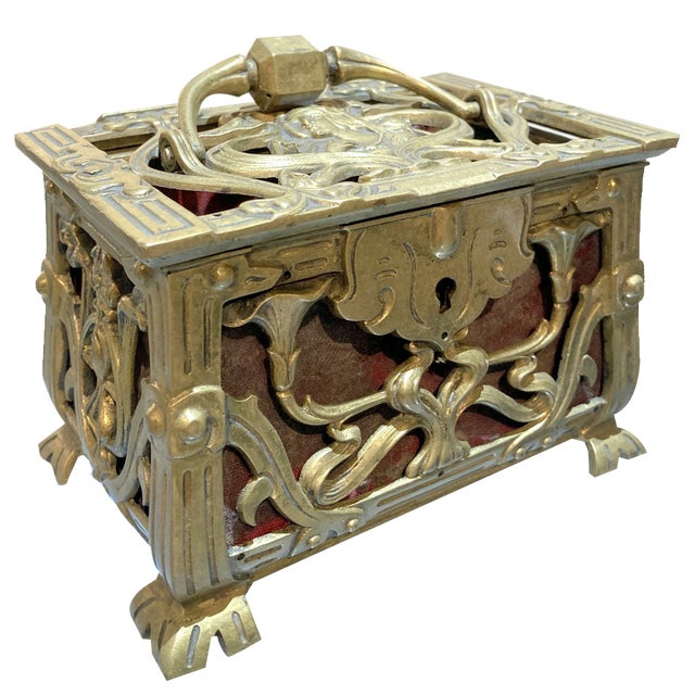 Antique French Art Nouveau Pierced Gilt Bronze Jewelry Box, 1880s For Sale